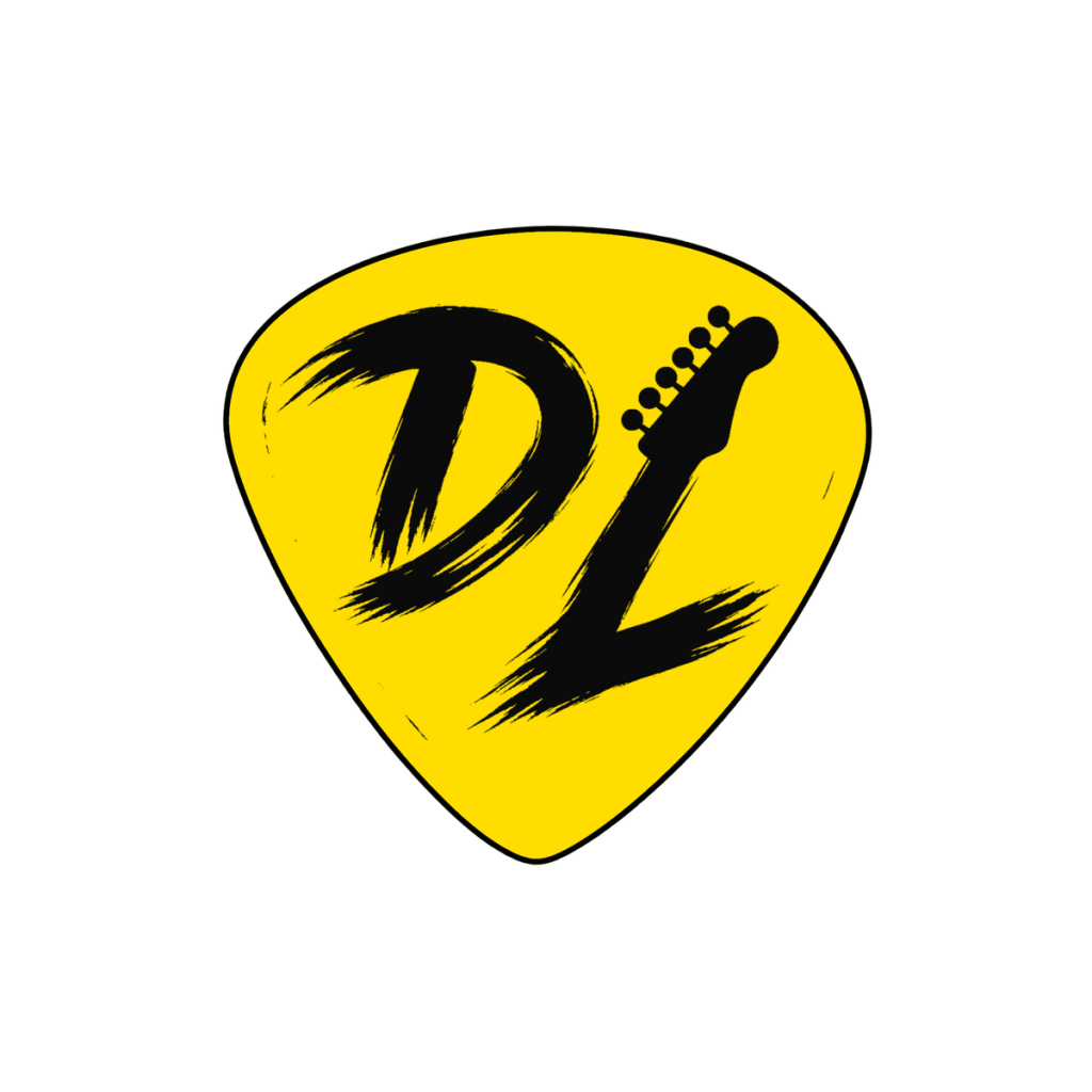 Médiator DL jaune plein avec le logo en noir